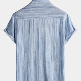 Light Blue Striped Breathable Casual Summer Short Sleeve Shirt
