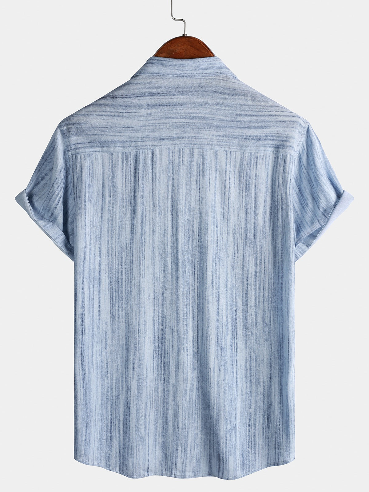 Light Blue Striped Breathable Casual Summer Short Sleeve Shirt
