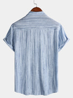 Light Blue Striped Breathable Casual Summer Short Sleeve Shirt