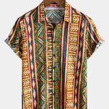 Tribal Stripe Vintage Style Casual Short Sleeve Shirt