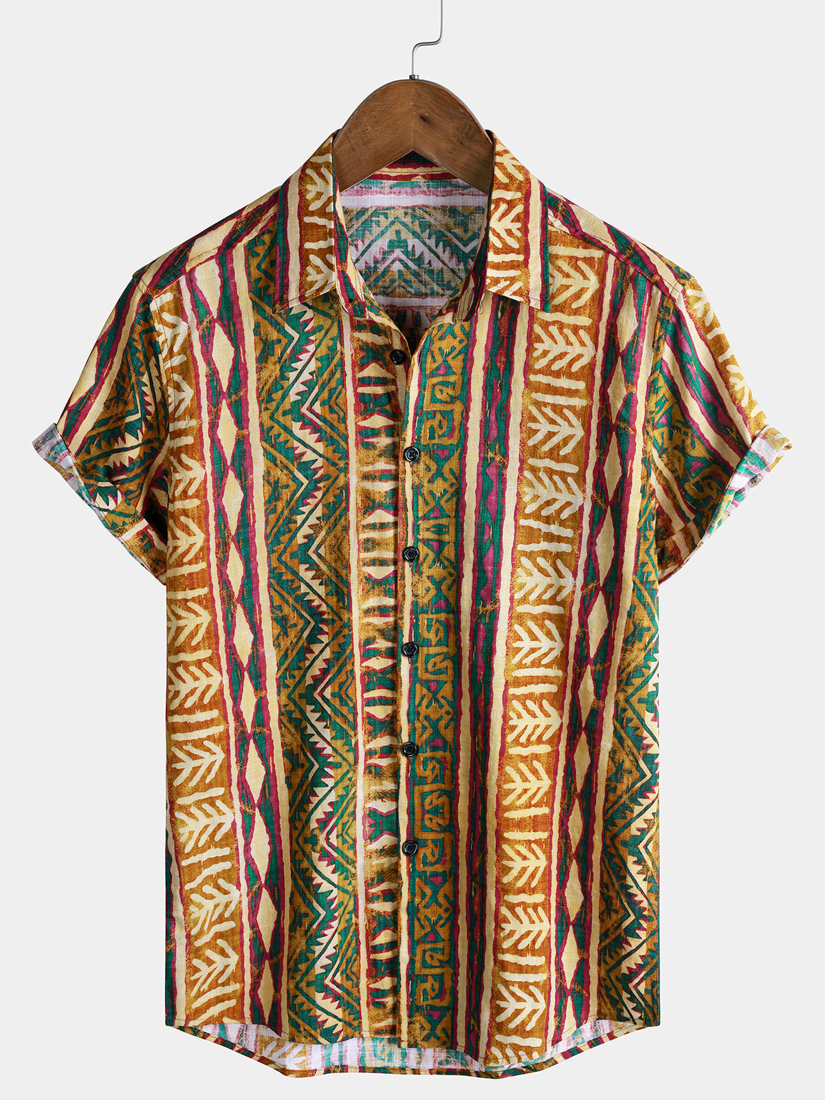 Tribal Stripe Vintage Style Casual Short Sleeve Shirt