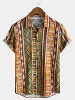 Tribal Stripe Vintage Style Casual Short Sleeve Shirt