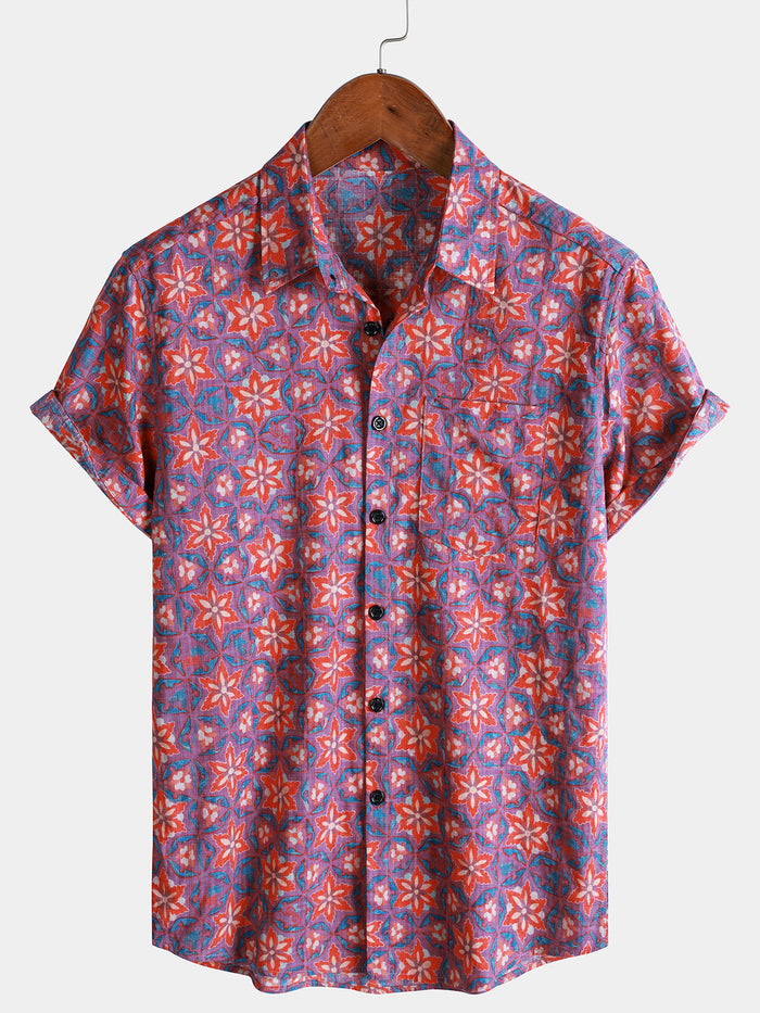 Lightweight Casual Vintage Floral Pattern Short Sleeve Shirt