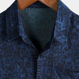 Short-Sleeve Tribal Geometric Navy Print Shirt
