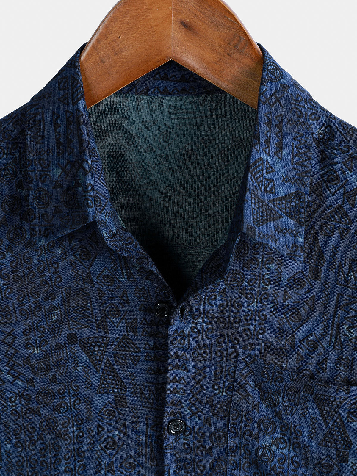Short-Sleeve Tribal Geometric Navy Print Shirt