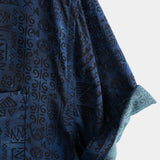 Short-Sleeve Tribal Geometric Navy Print Shirt
