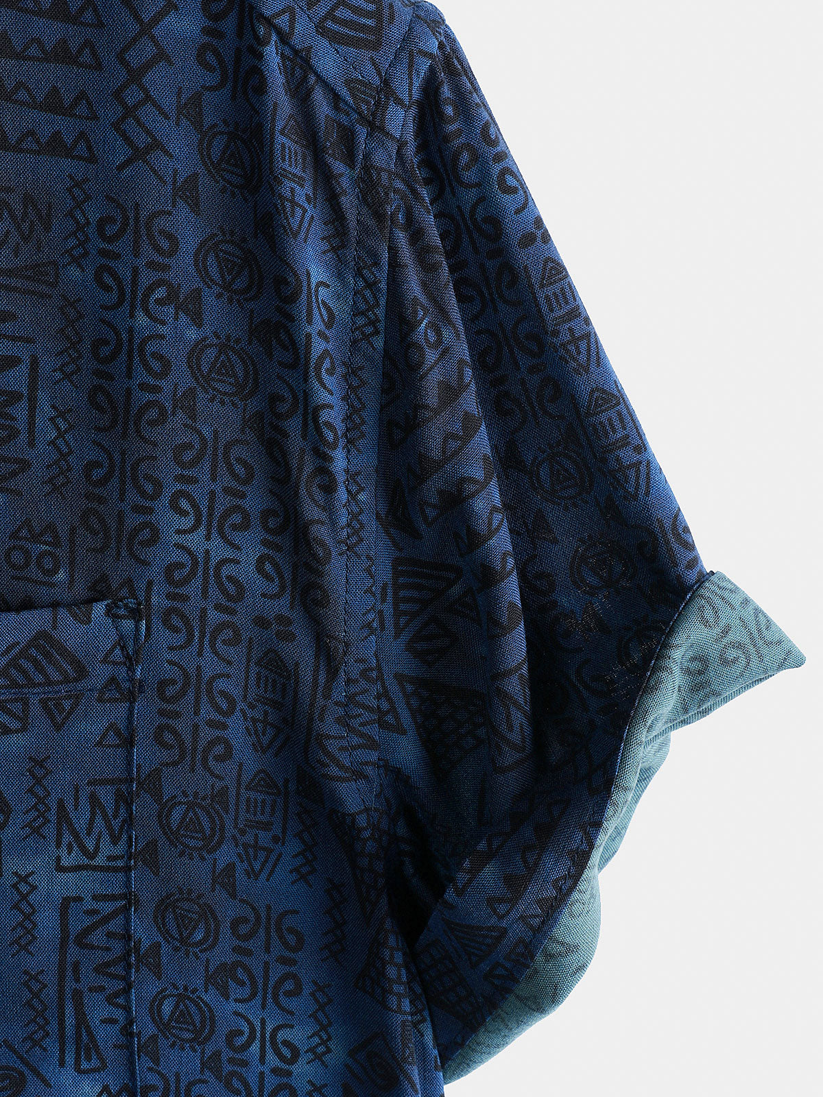 Short-Sleeve Tribal Geometric Navy Print Shirt