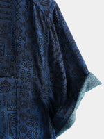 Short-Sleeve Tribal Geometric Navy Print Shirt