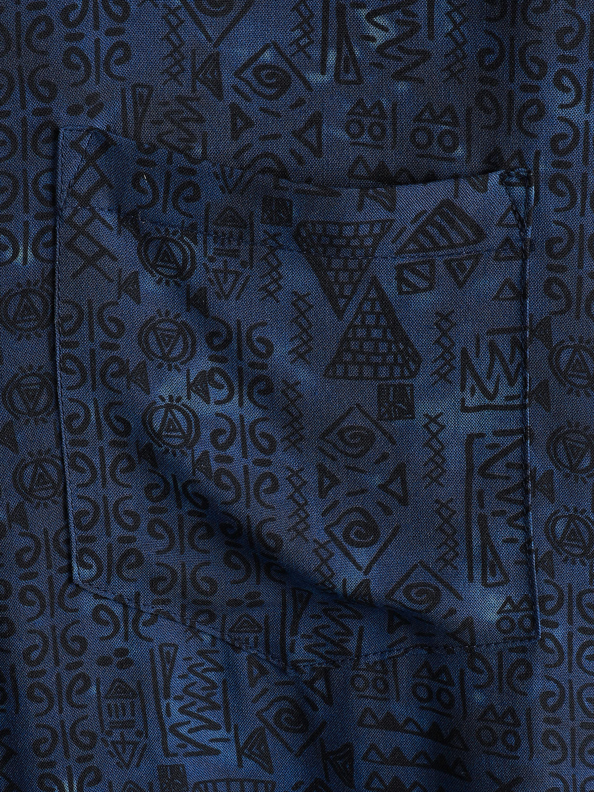 Short-Sleeve Tribal Geometric Navy Print Shirt