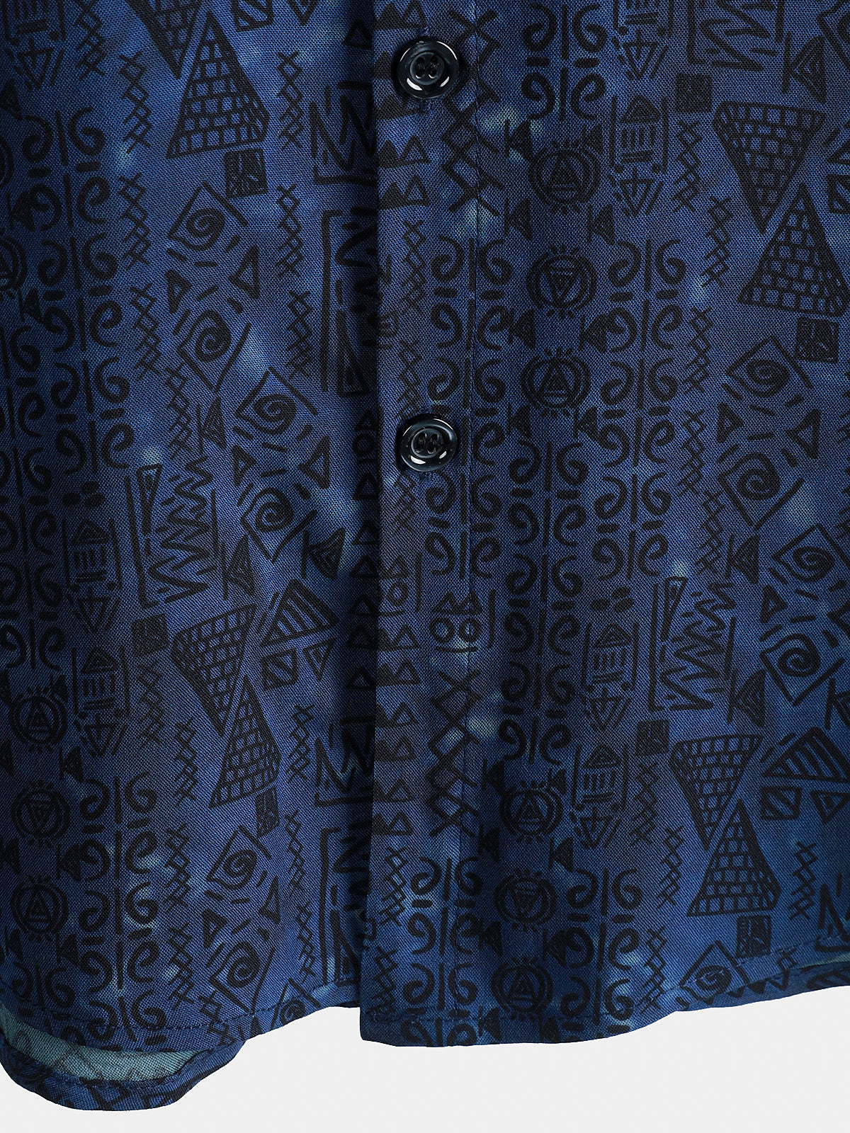 Short-Sleeve Tribal Geometric Navy Print Shirt