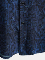 Short-Sleeve Tribal Geometric Navy Print Shirt