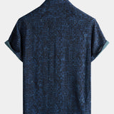 Short-Sleeve Tribal Geometric Navy Print Shirt