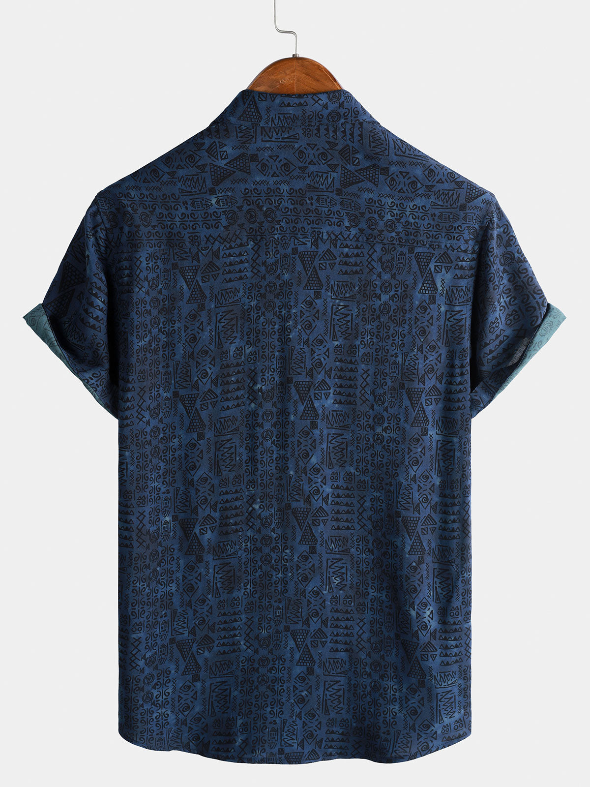 Short-Sleeve Tribal Geometric Navy Print Shirt