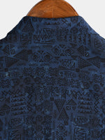 Short-Sleeve Tribal Geometric Navy Print Shirt