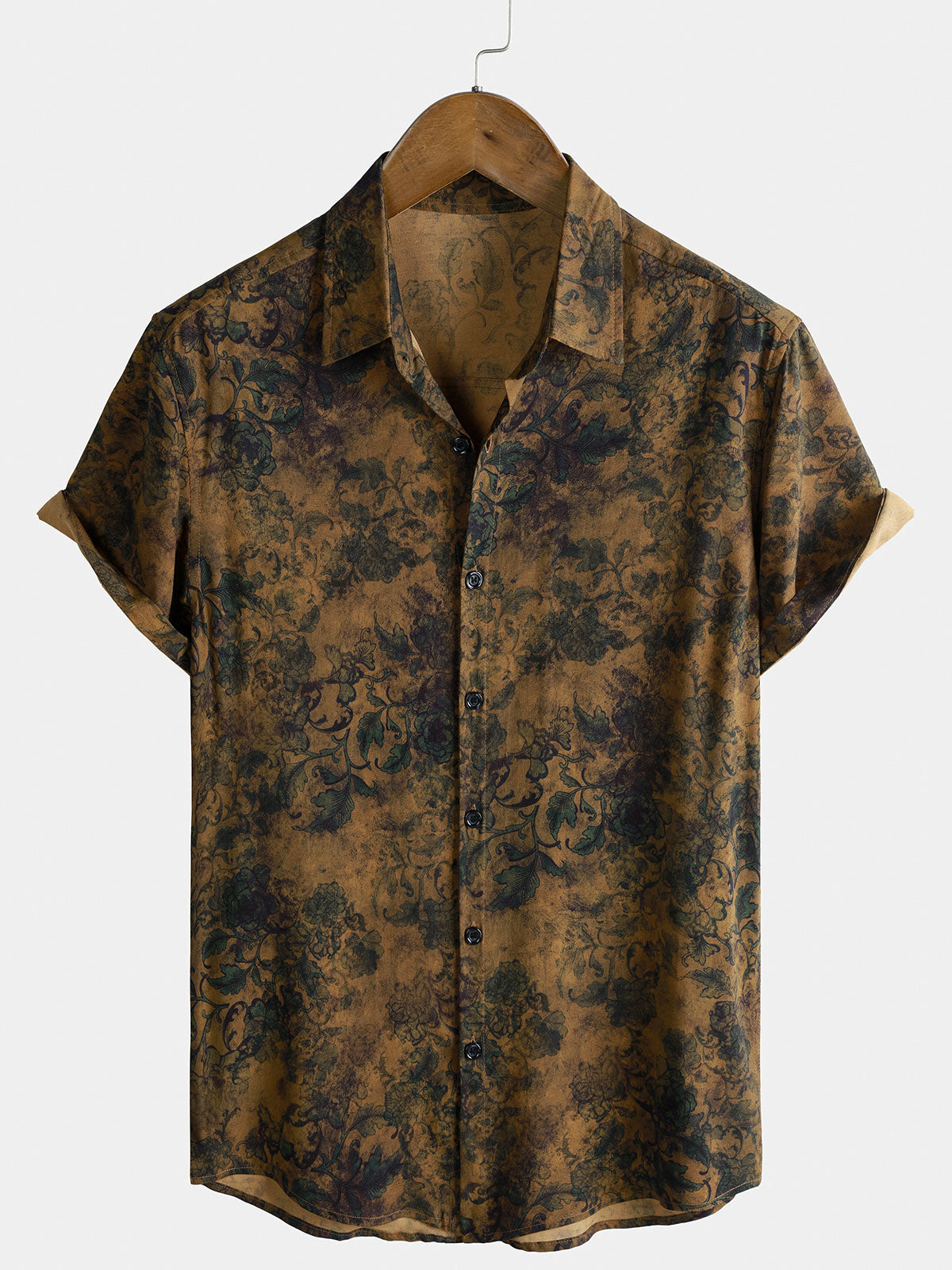 Bohemian Vintage Lightweight Island and Vacation Botanical Print Short Sleeve Shirt