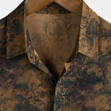 Bohemian Vintage Lightweight Island and Vacation Botanical Print Short Sleeve Shirt