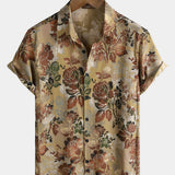 Casual Vintage Short Sleeve Shirt with Rose Print