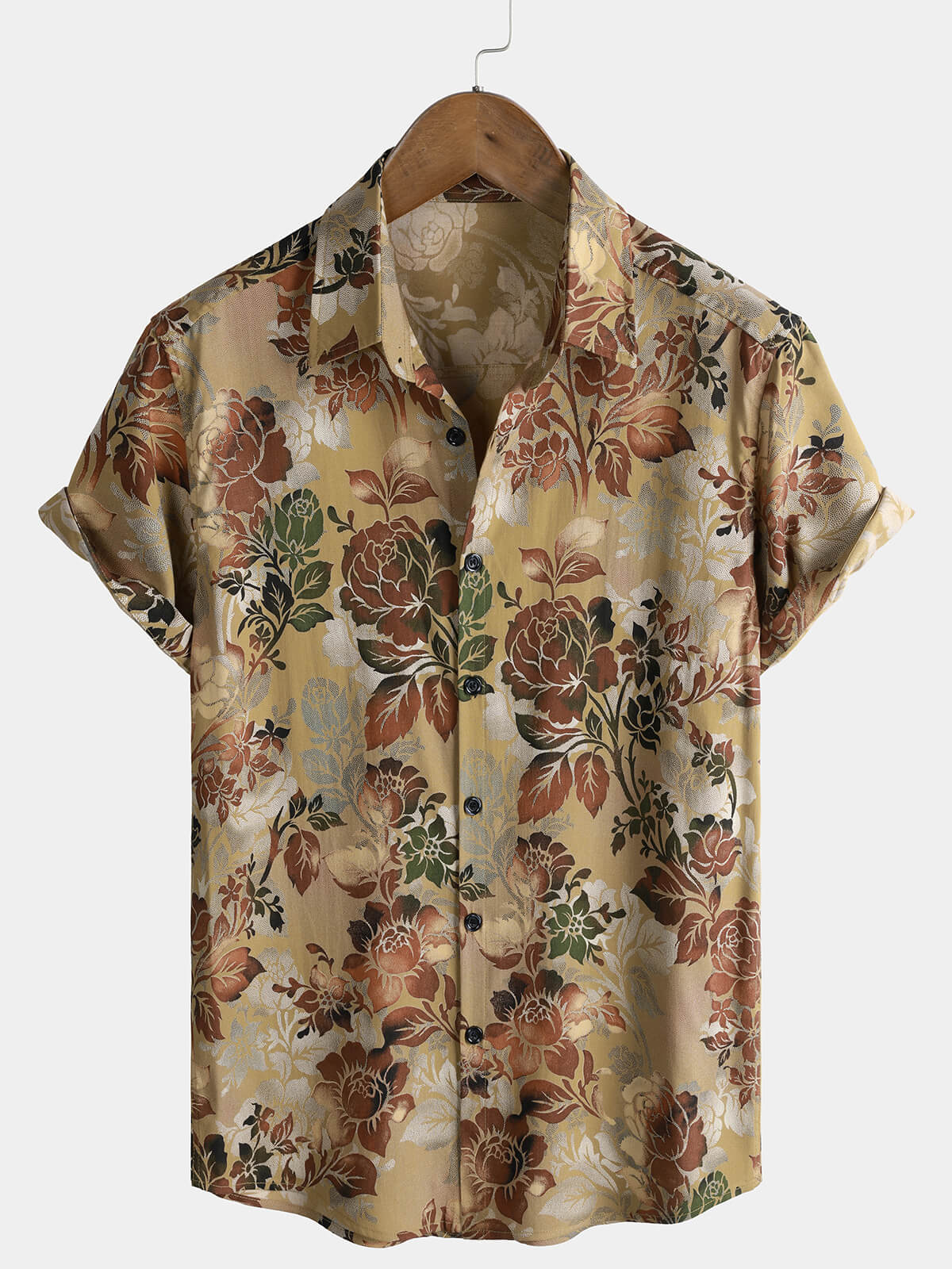 Casual Vintage Short Sleeve Shirt with Rose Print