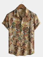 Casual Vintage Short Sleeve Shirt with Rose Print