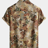 Casual Vintage Short Sleeve Shirt with Rose Print