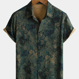 Vintage Green Rose Print Short Sleeve Shirt