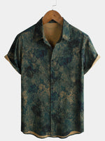 Vintage Green Rose Print Short Sleeve Shirt