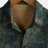 Vintage Green Rose Print Short Sleeve Shirt