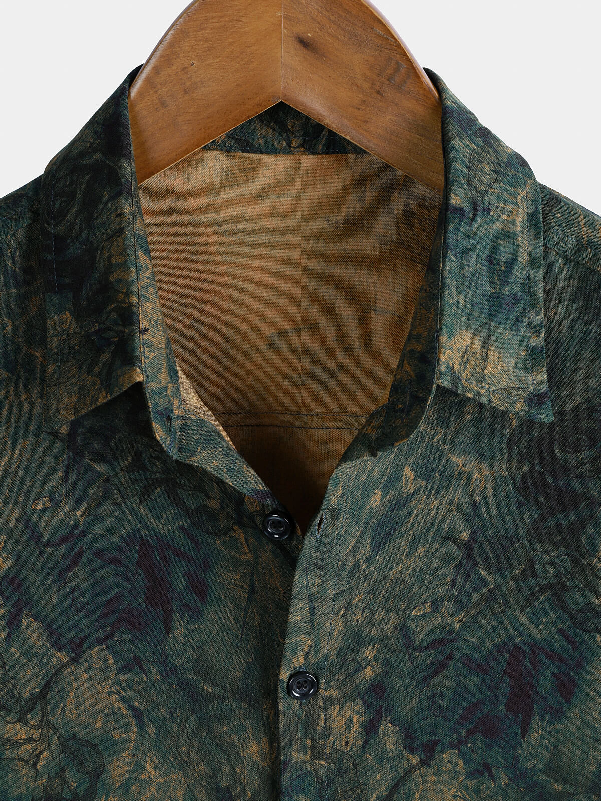 Vintage Green Rose Print Short Sleeve Shirt