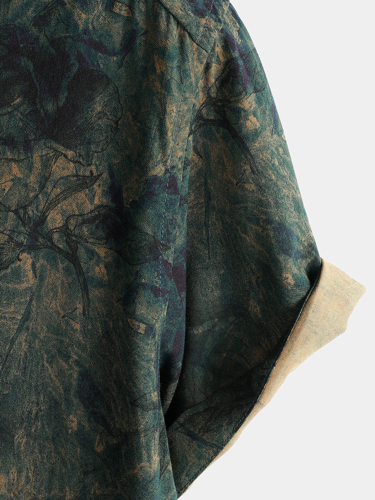 Vintage Green Rose Print Short Sleeve Shirt