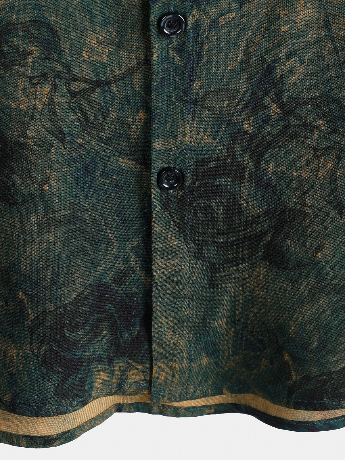 Vintage Green Rose Print Short Sleeve Shirt