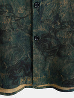 Vintage Green Rose Print Short Sleeve Shirt