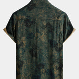Vintage Green Rose Print Short Sleeve Shirt