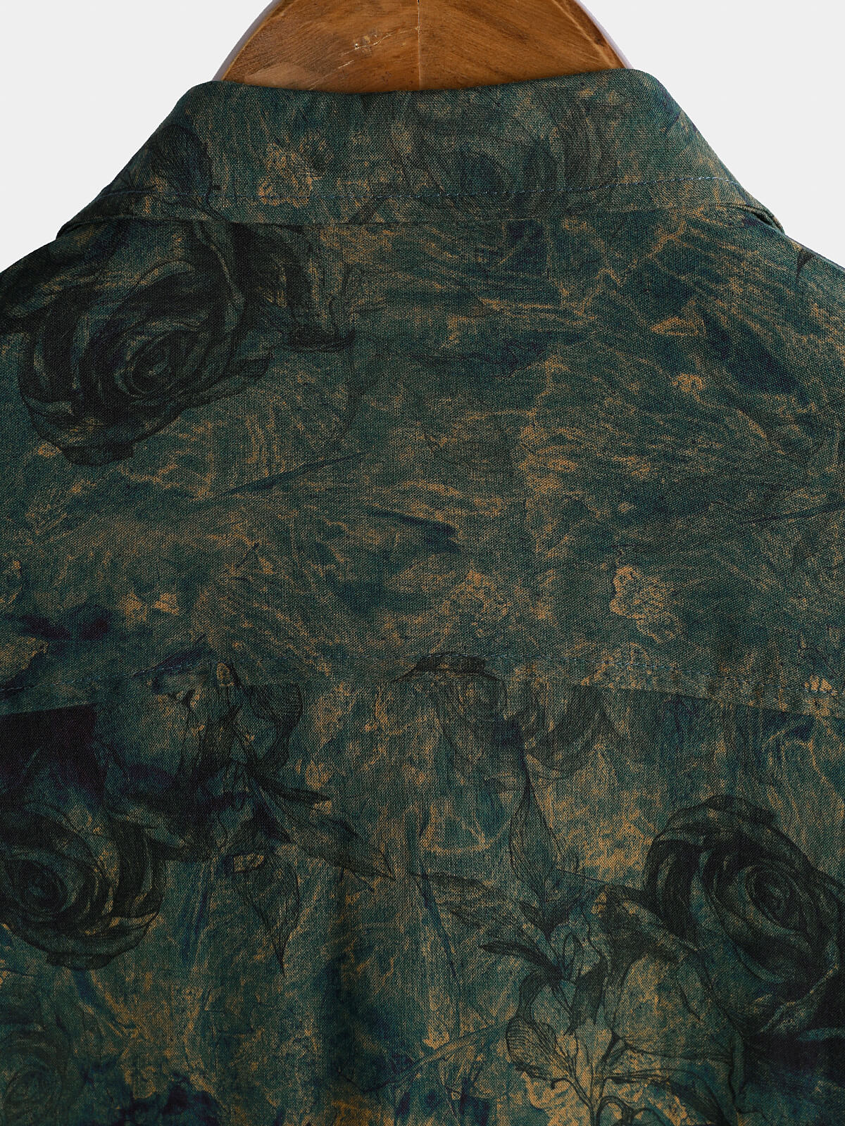 Vintage Green Rose Print Short Sleeve Shirt