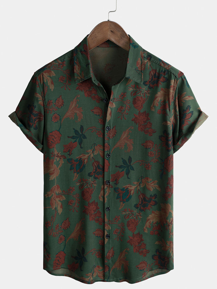 Vintage Relaxed Summer Print Short Sleeve Shirt