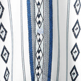 Casual Button-Up Shirt with Retro 1970s Aztec Print and Blue and White Stripes