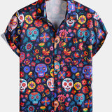 Hawaiian Skull Punk Rock Blue Retro Shirt