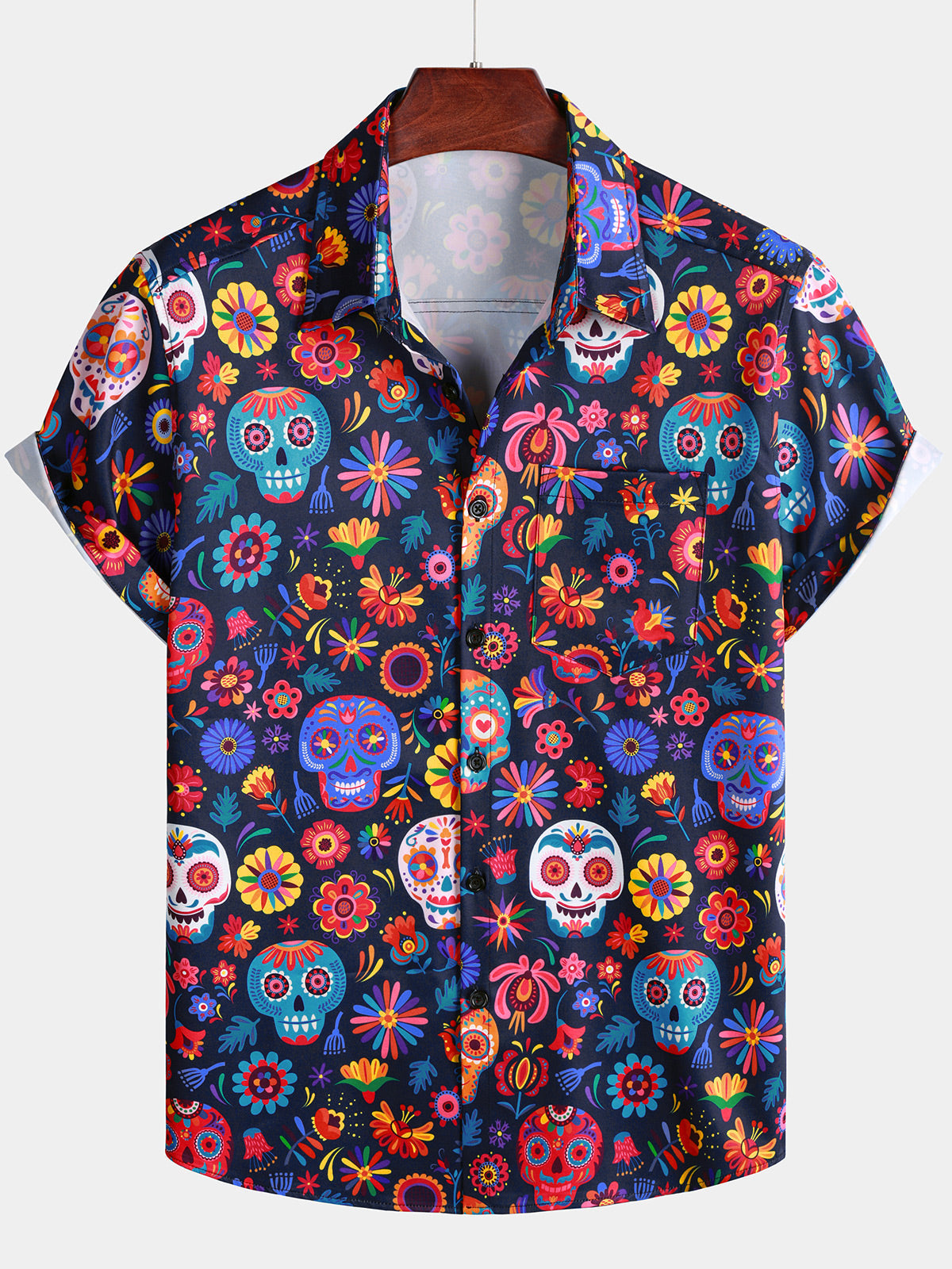 Hawaiian Skull Punk Rock Blue Retro Shirt