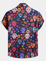 Hawaiian Skull Punk Rock Blue Retro Shirt