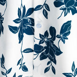 Men's Blue Cotton Shirt with Floral Pattern for Summer with Buttons and Short Sleeve