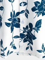 Men's Blue Cotton Shirt with Floral Pattern for Summer with Buttons and Short Sleeve