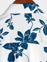 Men's Blue Cotton Shirt with Floral Pattern for Summer with Buttons and Short Sleeve