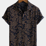 Navy Paisley Print Short Sleeve Retro Bohemian Shirt