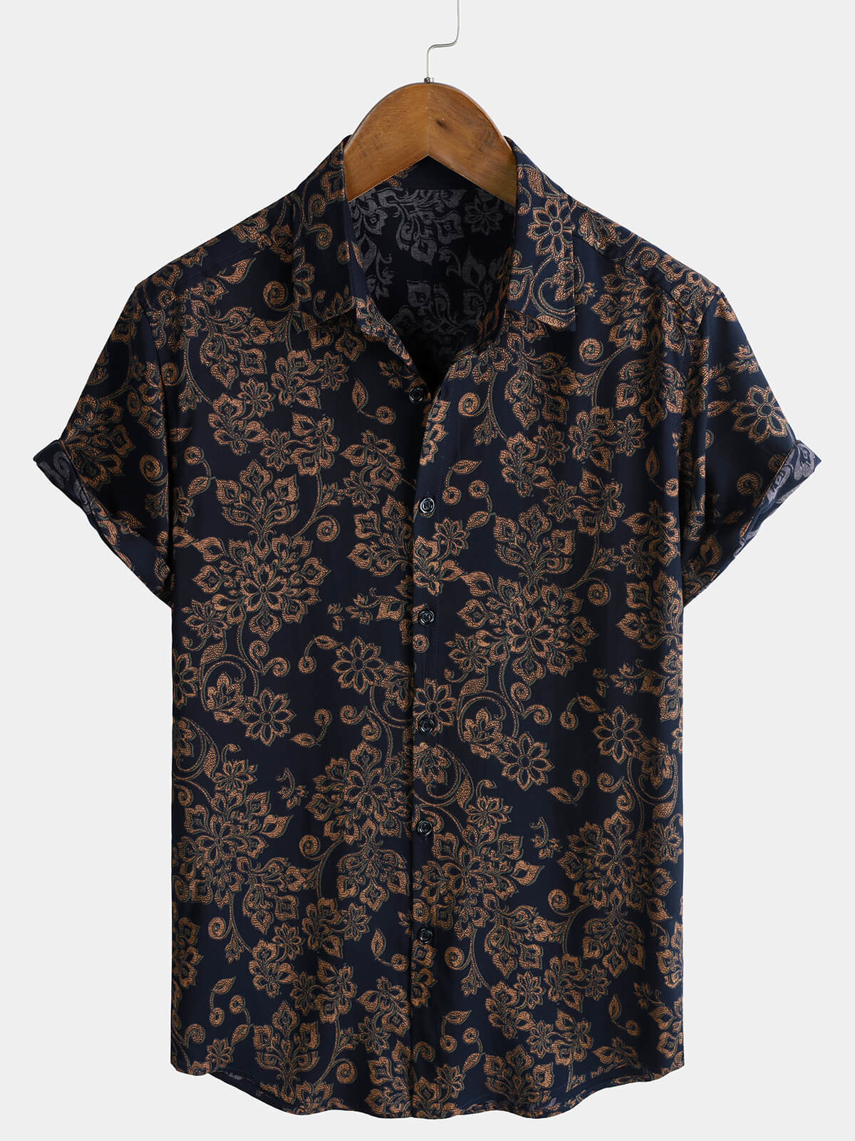 Navy Paisley Print Short Sleeve Retro Bohemian Shirt