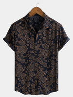 Navy Paisley Print Short Sleeve Retro Bohemian Shirt