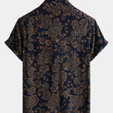 Navy Paisley Print Short Sleeve Retro Bohemian Shirt