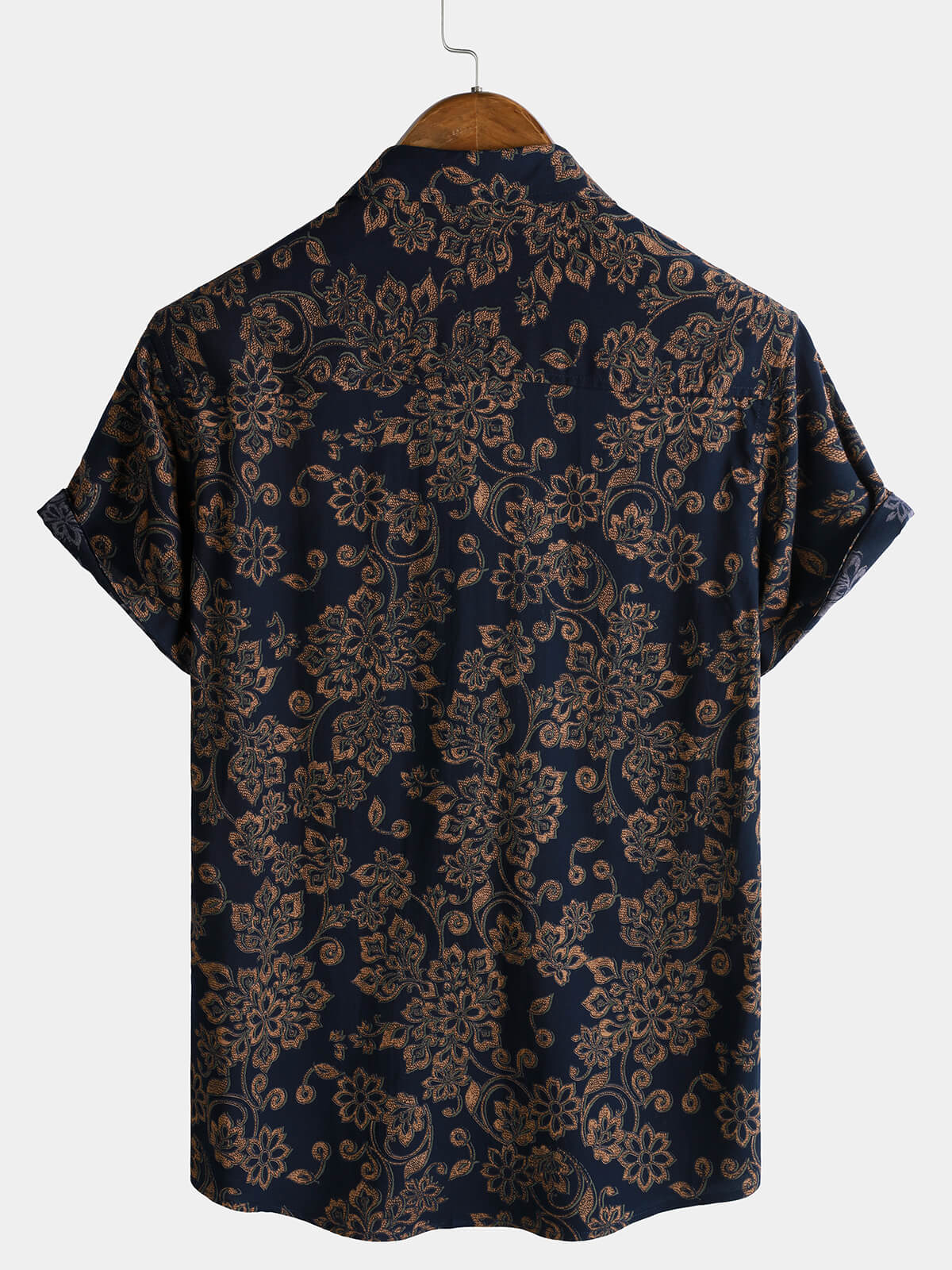 Navy Paisley Print Short Sleeve Retro Bohemian Shirt