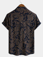 Navy Paisley Print Short Sleeve Retro Bohemian Shirt