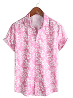 Cotton Summer Short Sleeve Shirt for Men in Pink