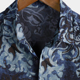 Shirt with Blue Vintage Floral Print, Short Sleeves