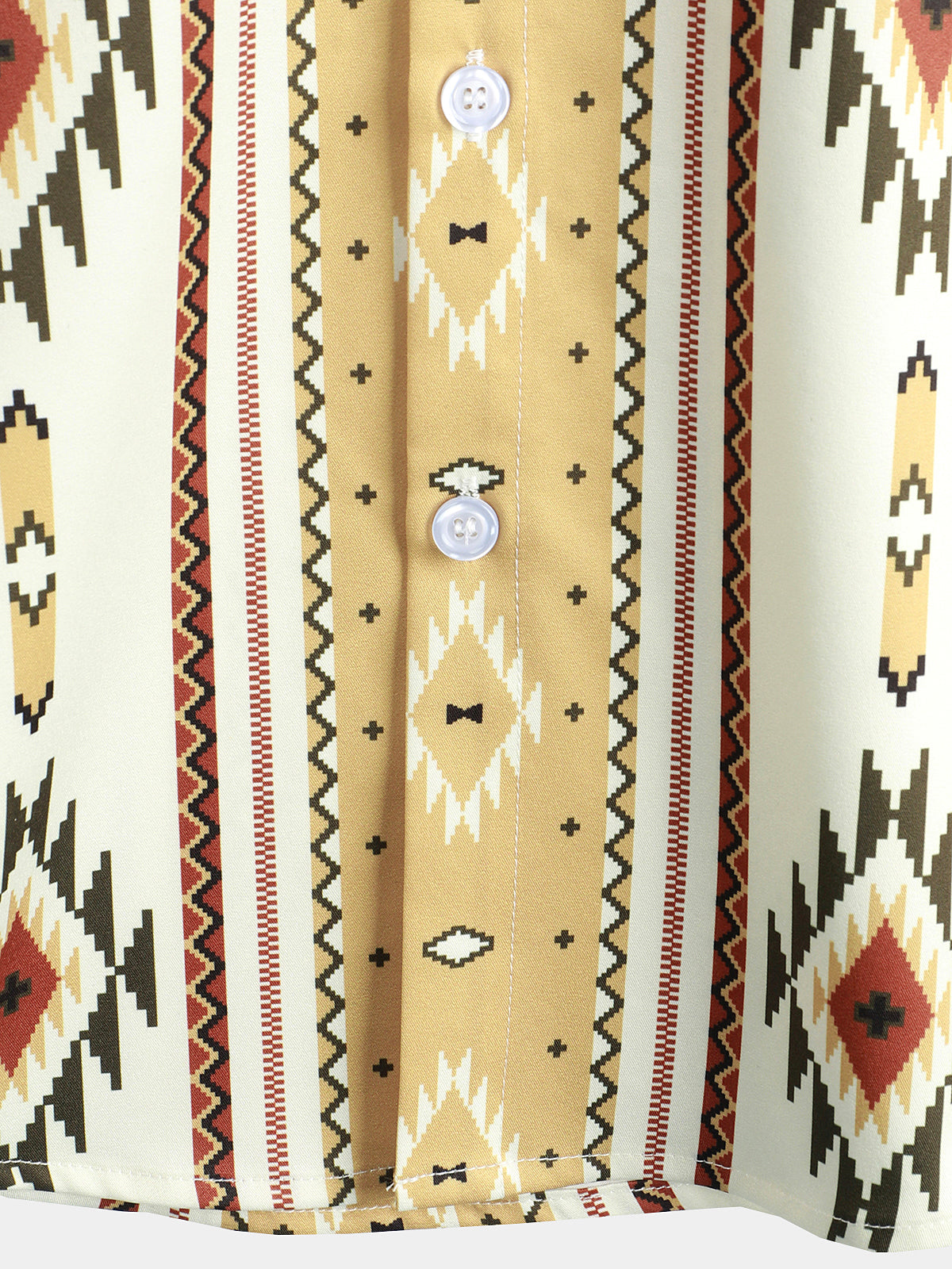Button-Up Shirt with Retro 1970s Aztec Print and Vertical Stripes